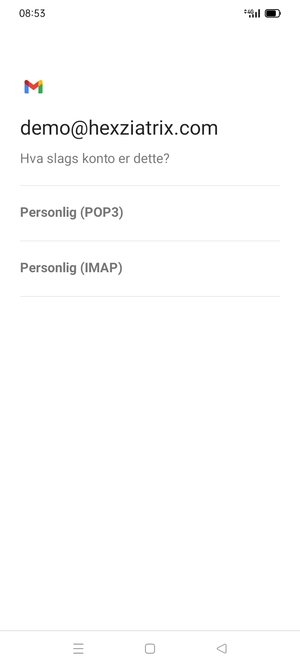 Velg Personlig (POP3) eller Personlig (IMAP)