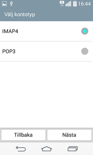 Välj IMAP4 eller POP3 och välj Nästa