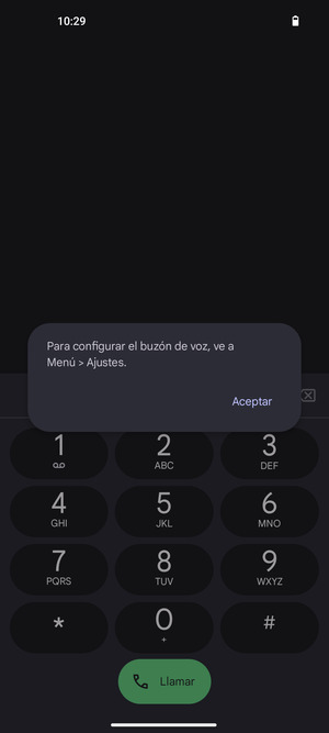 Si el correo de voz no está configurado, seleccione Aceptar