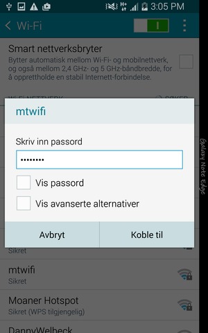 Skriv inn Wi-Fi-passord og velg Koble til