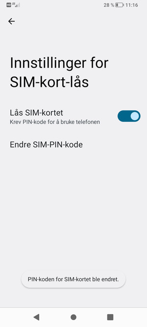 Din PIN-kode for SIM-kort er endret