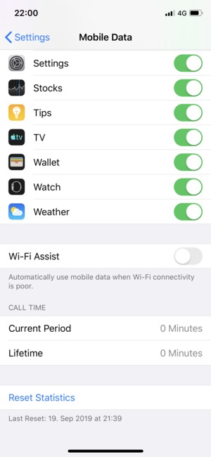 Scroll down and set Wi-Fi Assist to Off