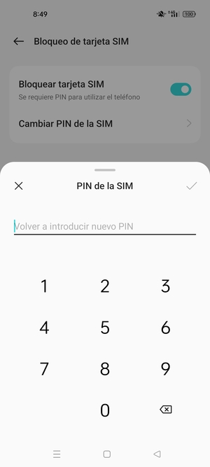 Confirme su nuevo PIN de la SIM y seleccione Aceptar