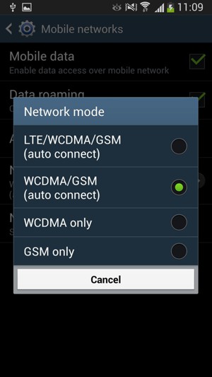 Select LTE/WCDMA/GSM to enable 4G