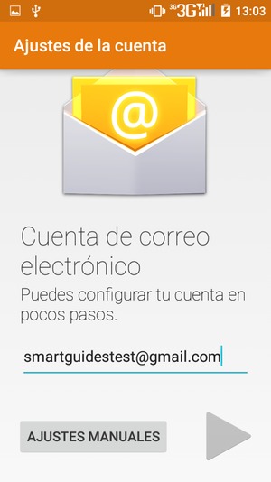 Introduzca su dirección de correo electrónico de Gmail o Hotmail y seleccione SIGUIENTE