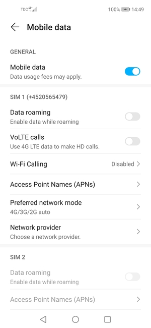 Scroll to SIM 1 or SIM 2 and select Access Point Names (APNs)