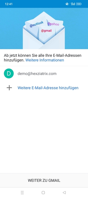 Wählen Sie WEITER ZU GMAIL