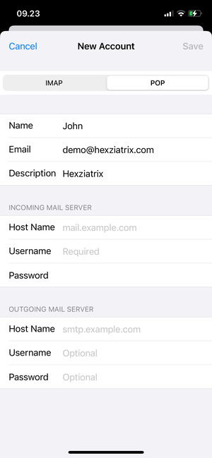 Enter email information for OUTGOING MAIL SERVER and select Save