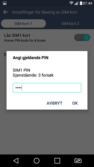 Skriv inn Gjeldende SIM PIN og velg OK