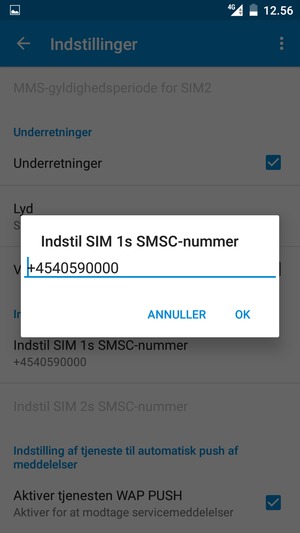Indtast SIM's SMSC-nummer og vælg OK