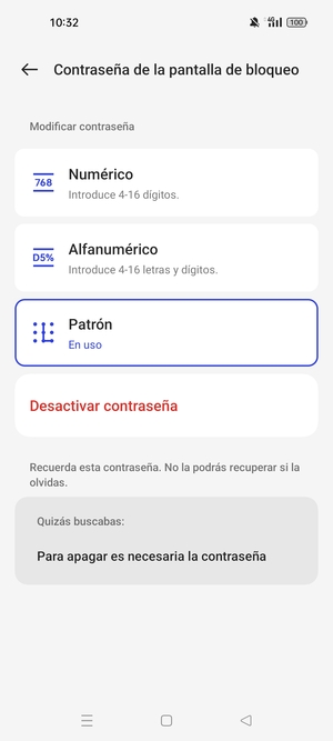 El teléfono ha sido asegurado con un bloqueo de pantalla