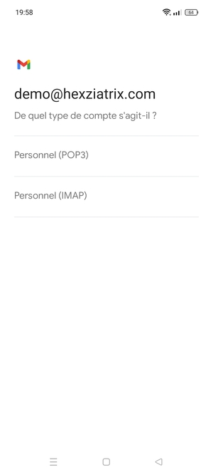 Sélectionnez Personnel (POP3) ou Personnel (IMAP)