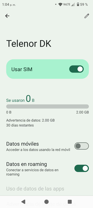 Activar o desactivar Datos en roaming