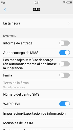 Seleccione Número del centro SMS