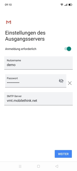 Geben Sie die Server-Adresse für ausgehende Post ein