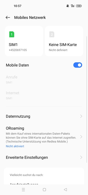 Wählen Sie SIM1 oder SIM2