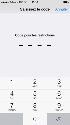 Saisissez votre Code pour les restrictions si cette option est activée sur votre téléphone