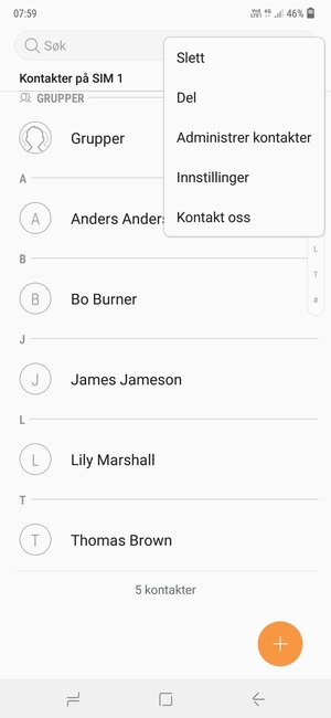 Velg Administrer kontakter
