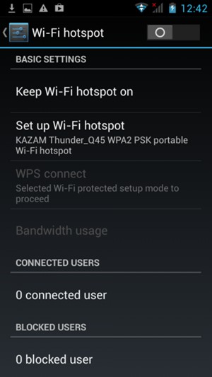 Select Set up Wi-Fi hotspot / Set up WLAN hotspot