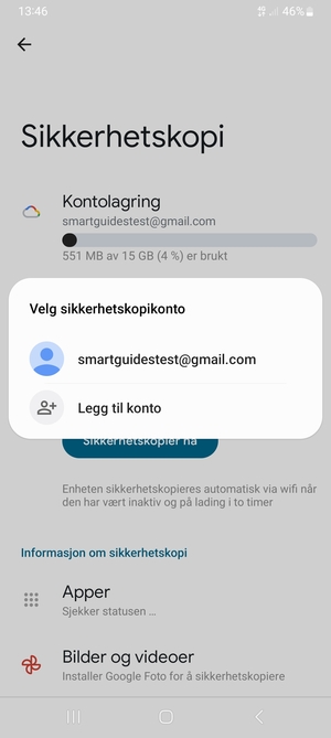 Velg sikkerhetskopi-kontoen din
