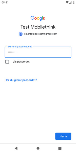 Skriv inn passord og velg Neste