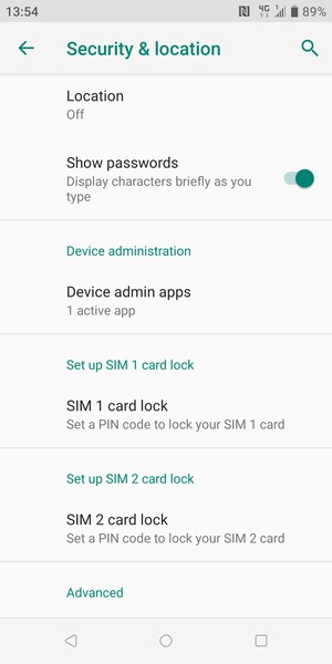 Scroll to and select SIM 1 card lock or SIM 2 card lock