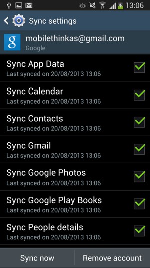 Check all the checkboxes and select Sync now