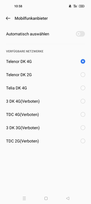 Wählen Sie einen Netzbetreiber von der Liste