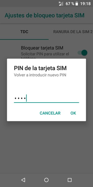 Confirme su nuevo PIN de tarjeta SIM y seleccione OK