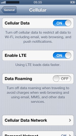 To enable 4G, set Enable LTE to ON