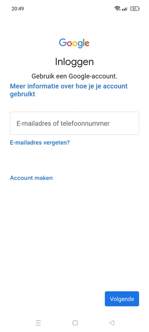 Voer uw Gmail adres in en selecteer Volgende