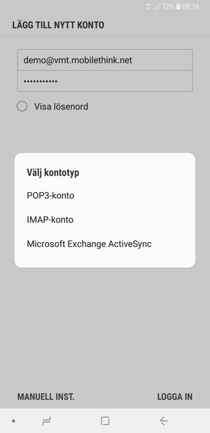 Välj POP3-konto eller IMAP-konto