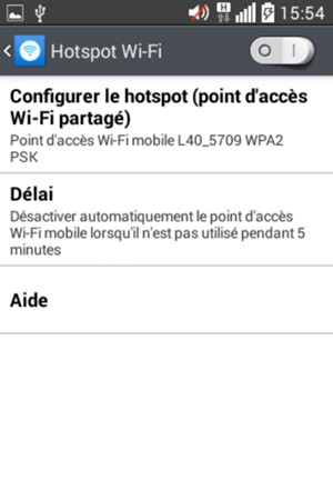 Sélectionnez Configurer le hotspot (point d'accès Wi-Fi partagé)