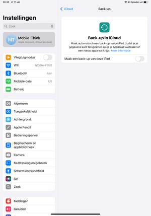 Schakel Maak en reservekopie van deze iPad in