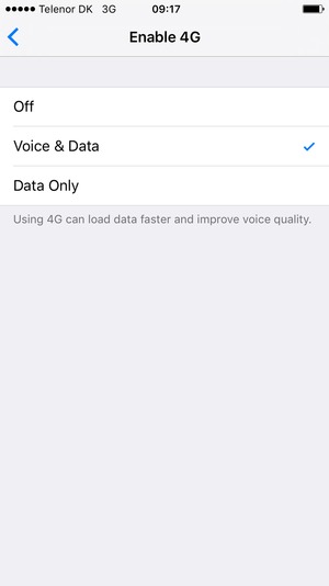 To enable VoLTE calls, select Voice & Data