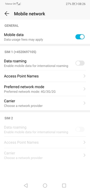Scroll to SIM 1 or SIM 2 and select Preferred network type