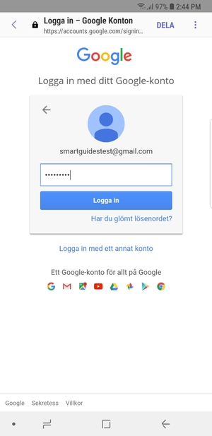 Ange ditt Gmail lösenord och välj Logga in