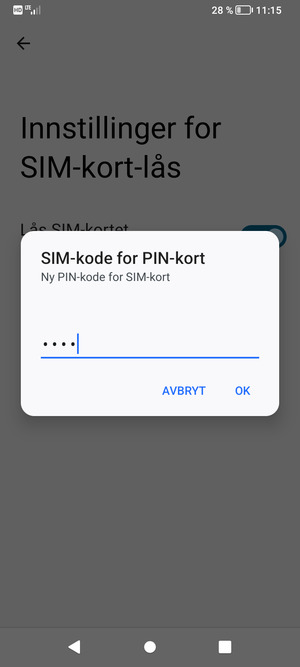 Skriv inn Ny PIN-kode for SIM-kort og velg OK