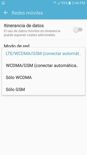 Seleccione WCDMA/GSM (conectar automáticamente) para habilitar 3G y LTE/WCDMA/GSM (conectar automáticamente) para habilitar 4G