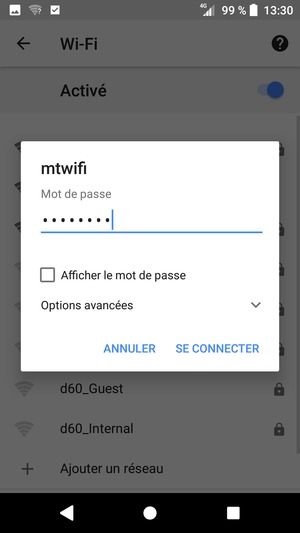 Saisissez le mot de passe du Wi-Fi et sélectionnez SE CONNECTER