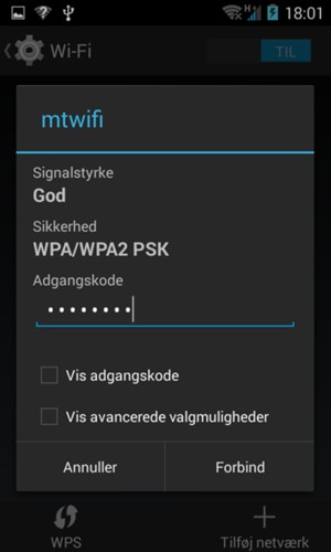 Indtast Wi-Fi adgangskoden og vælg Forbind