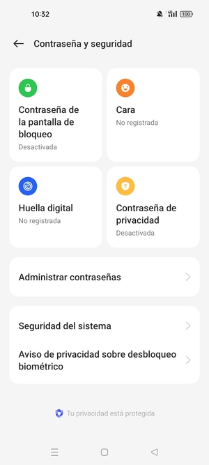 Seleccione Seguridad del sistema