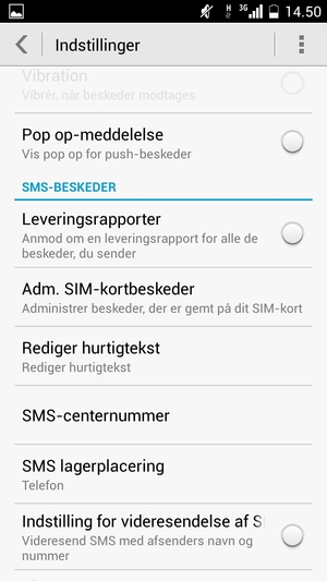 Vælg SMS-centernummer / Tekstbesked (SMS)