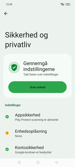 For at aktivere din skærmlås, gå til menuen Sikkerhed og privatliv og vælg Enhedsoplåsning