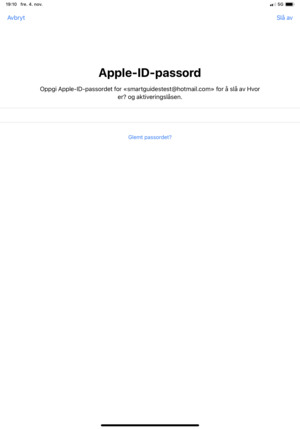 Skriv inn Apple-ID-passord og velg Slå av