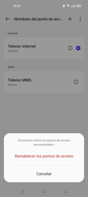 Seleccione Restablecer los puntos de acceso