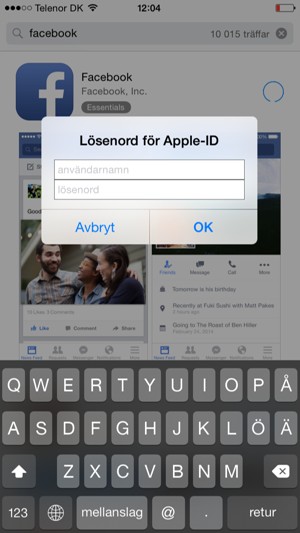Ange Användarnamn och Lösenord för Apple-ID och välj OK