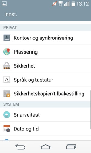 Bla til og velg Sikkerhetskopier/tilbakestilling