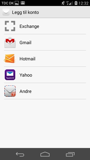 Velg Gmail/Hotmail eller velg Andre