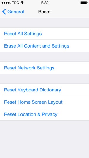 Select Erase All Content and Settings